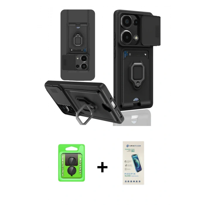 MARSİLYAN™- Redmi Note 13 Pro 4G Kılıf Vadi Form Prime - Şeffaf Pasifik Cam Ekran Koruyucu + Raze Metal Kamera Lens - SH