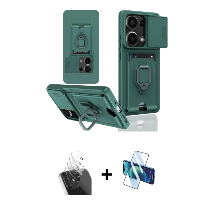 MARSİLYAN™- Redmi Note 13 Pro 4G Kılıf Vadi Form Prime - Siyah 3D Antistatik Cam Ekran Koruyucu + Kamera Lens Koruma Cam - SF