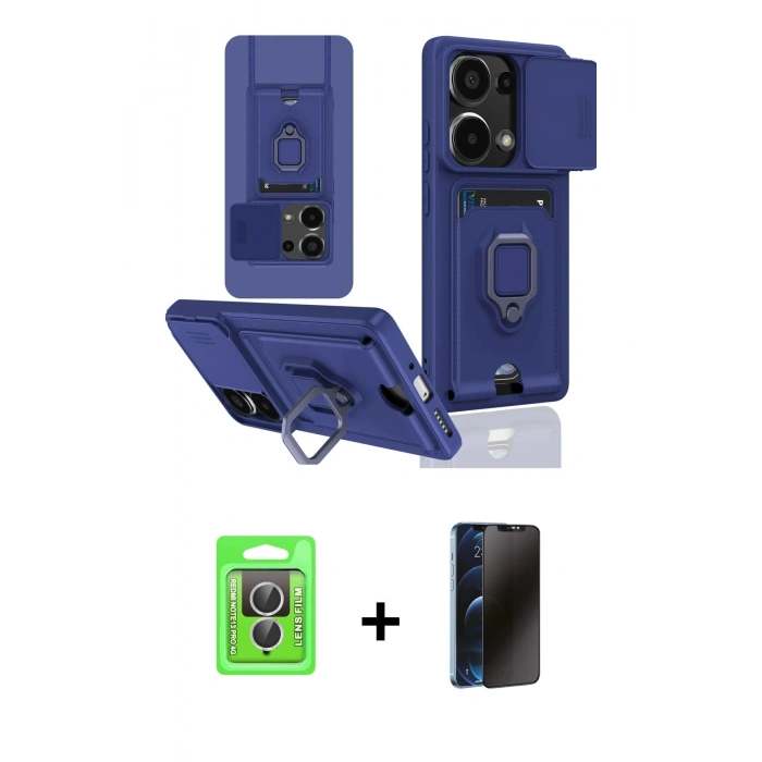 MARSİLYAN™- Redmi Note 13 Pro 4G Kılıf Vadi Form Prime - Siyah 3D Antistatik Hayalet Cam Ekran Koruyucu + Raze Metal Kamera Lens - GS
