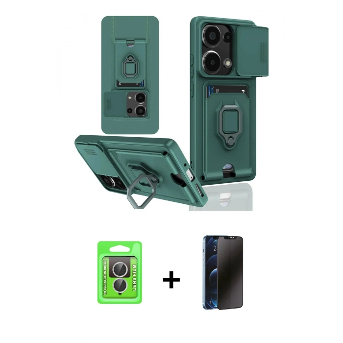 MARSİLYAN™- Redmi Note 13 Pro 4G Kılıf Vadi Form Prime - Siyah 3D Antistatik Hayalet Cam Ekran Koruyucu + Raze Metal Kamera Lens - GS