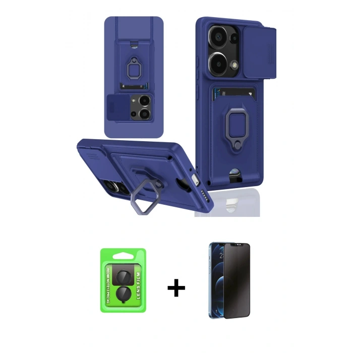 MARSİLYAN™- Redmi Note 13 Pro 4G Kılıf Vadi Form Prime - Siyah 3D Antistatik Hayalet Cam Ekran Koruyucu + Raze Metal Kamera Lens - SH