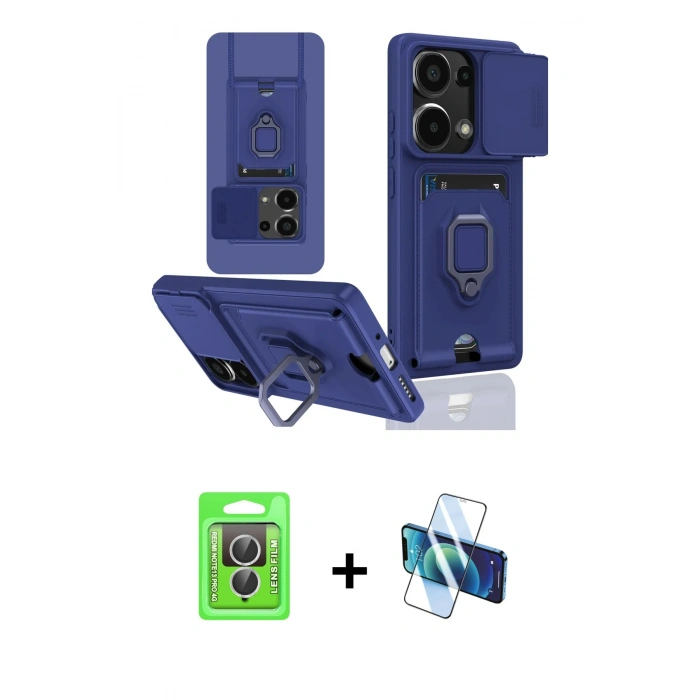 MARSİLYAN™- Redmi Note 13 Pro 4G Kılıf Vadi Form Prime - Siyah 3D Antistatik Seramik Nano Ekran Koruyucu + Raze Metal Kamera Lens - GS