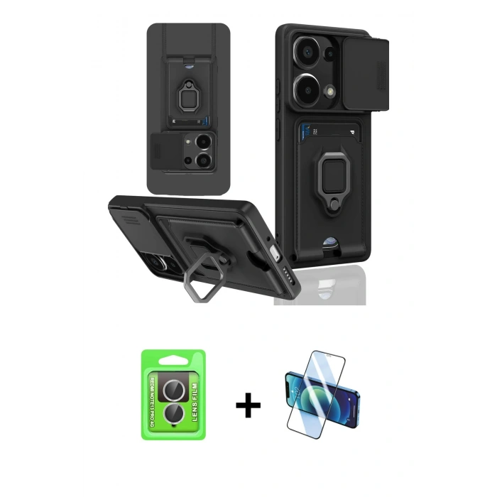 MARSİLYAN™- Redmi Note 13 Pro 4G Kılıf Vadi Form Prime - Siyah 3D Antistatik Seramik Nano Ekran Koruyucu + Raze Metal Kamera Lens - GS