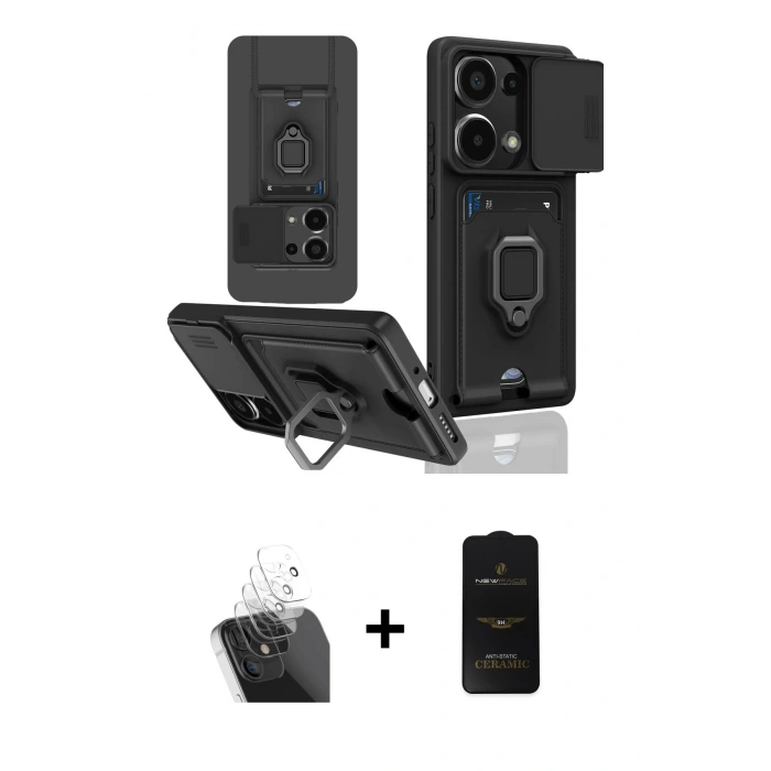 MARSİLYAN™- Redmi Note 13 Pro 4G Kılıf Vadi Form Prime - Siyah 6D Antistatik Mat Seramik Hayalet Nano Ekran Koruyucu + Kamera Lens Koruma Cam - SF