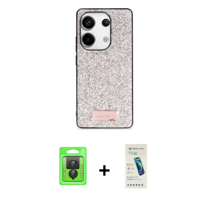 MARSİLYAN™- Redmi Note 13 Pro 4G Kılıf Vadi Klasik Serisi - Şeffaf Pasifik Cam Ekran Koruyucu + Siyah Raze Metal Kamera Lens