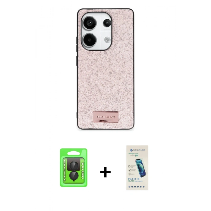MARSİLYAN™- Redmi Note 13 Pro 4G Kılıf Vadi Klasik Serisi - Şeffaf Pasifik Cam Ekran Koruyucu + Siyah Raze Metal Kamera Lens