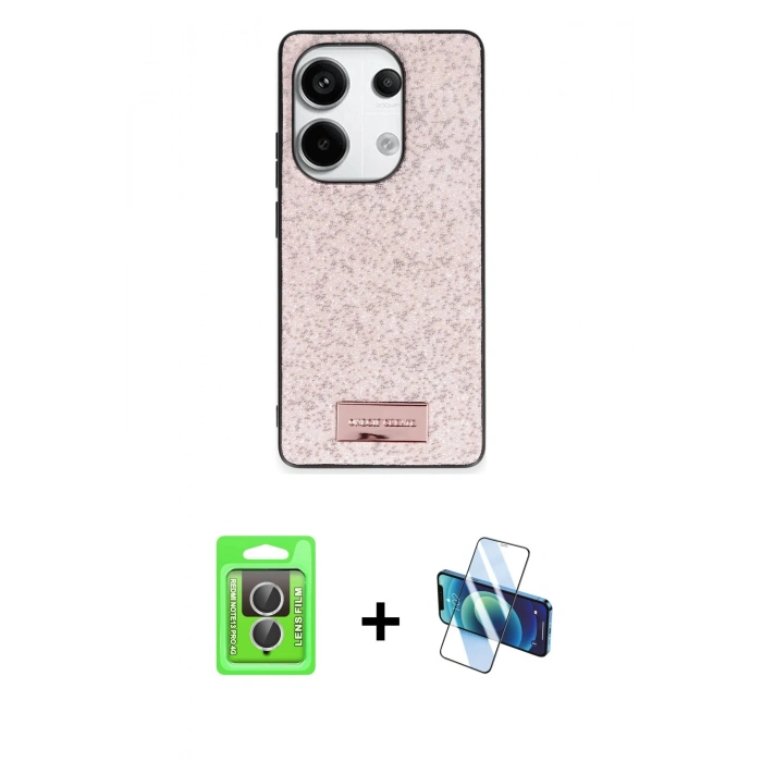 MARSİLYAN™- Redmi Note 13 Pro 4G Kılıf Vadi Klasik Serisi - Siyah 3D Antistatik Cam Ekran Koruyucu + Raze Metal Kamera Lens - GS