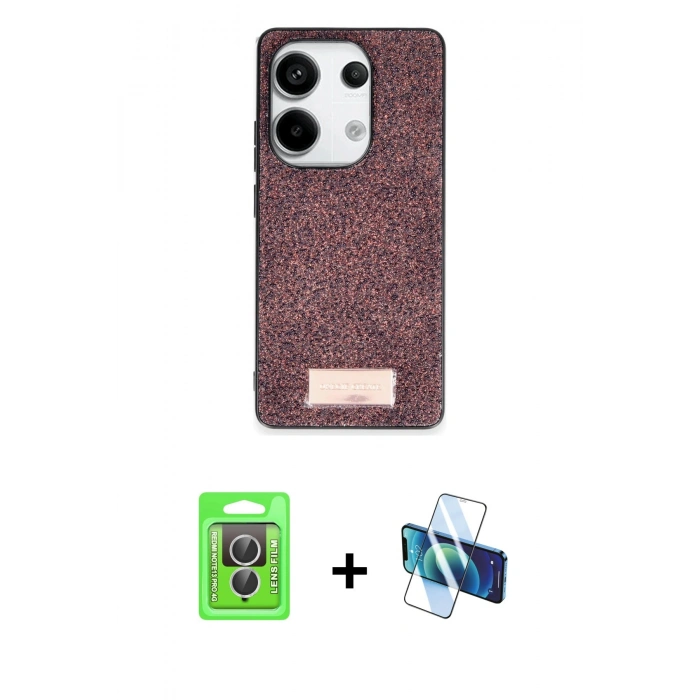 MARSİLYAN™- Redmi Note 13 Pro 4G Kılıf Vadi Klasik Serisi - Siyah 3D Antistatik Cam Ekran Koruyucu + Raze Metal Kamera Lens - GS