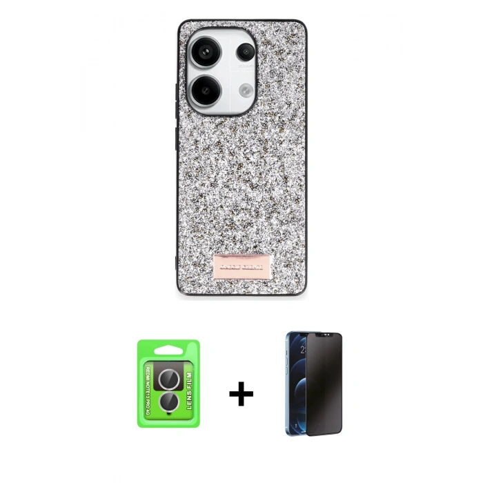 MARSİLYAN™- Redmi Note 13 Pro 4G Kılıf Vadi Klasik Serisi - Siyah 3D Antistatik Hayalet Cam Ekran Koruyucu + Raze Metal Kamera Lens - GS