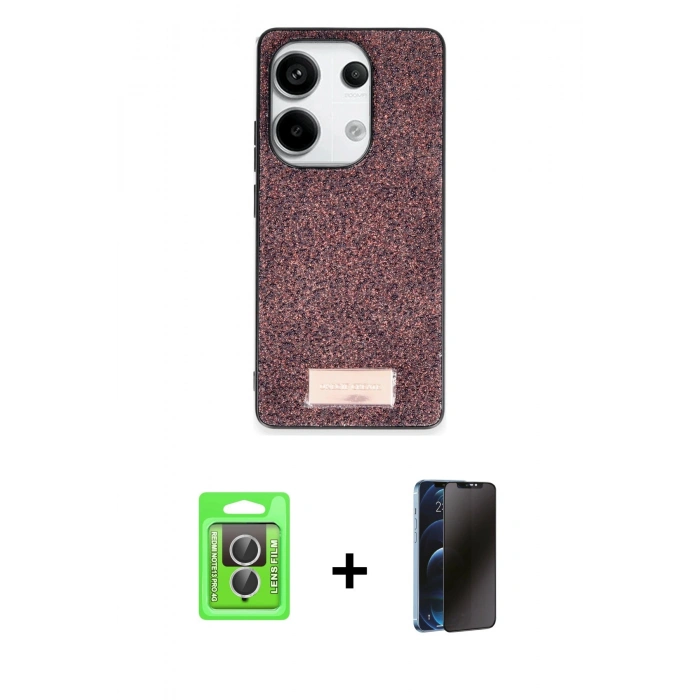 MARSİLYAN™- Redmi Note 13 Pro 4G Kılıf Vadi Klasik Serisi - Siyah 3D Antistatik Hayalet Cam Ekran Koruyucu + Raze Metal Kamera Lens - GS