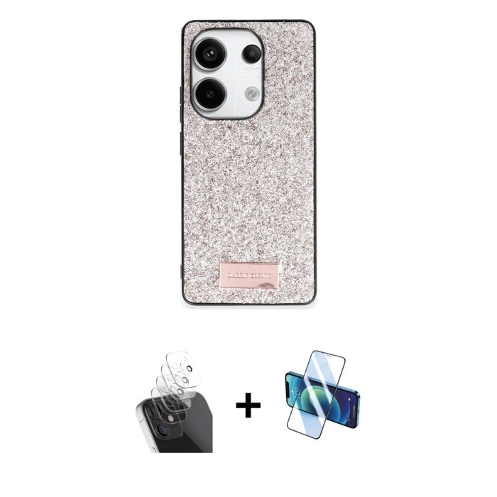 MARSİLYAN™- Redmi Note 13 Pro 4G Kılıf Vadi Klasik Serisi - Siyah 3D Antistatik Seramik Nano Ekran Koruyucu + Kamera Lens Koruma Cam - SF