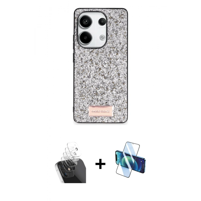MARSİLYAN™- Redmi Note 13 Pro 4G Kılıf Vadi Klasik Serisi - Siyah 3D Antistatik Seramik Nano Ekran Koruyucu + Kamera Lens Koruma Cam - SF