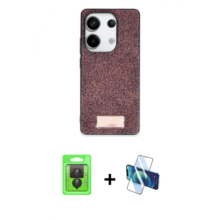 MARSİLYAN™- Redmi Note 13 Pro 4G Kılıf Vadi Klasik Serisi - Siyah 3D Antistatik Seramik Nano Ekran Koruyucu + Raze Metal Kamera Lens - SH