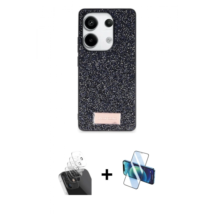 MARSİLYAN™- Redmi Note 13 Pro 4G Kılıf Vadi Klasik Serisi - Siyah 3D Antistatik Seramik Nano Ekran Koruyucu + Kamera Lens Koruma Cam - SF