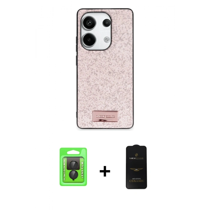 MARSİLYAN™- Redmi Note 13 Pro 4G Kılıf Vadi Klasik Serisi - Siyah 6D Antistatik Mat Seramik Hayalet Nano Ekran Koruyucu + Raze Metal Kamera Lens - SH