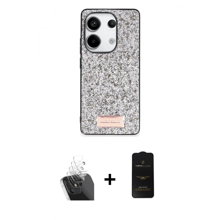 MARSİLYAN™- Redmi Note 13 Pro 4G Kılıf Vadi Klasik Serisi - Siyah 6D Antistatik Mat Seramik Hayalet Nano Ekran Koruyucu + Şeffaf Kamera Lens Koruma Cam
