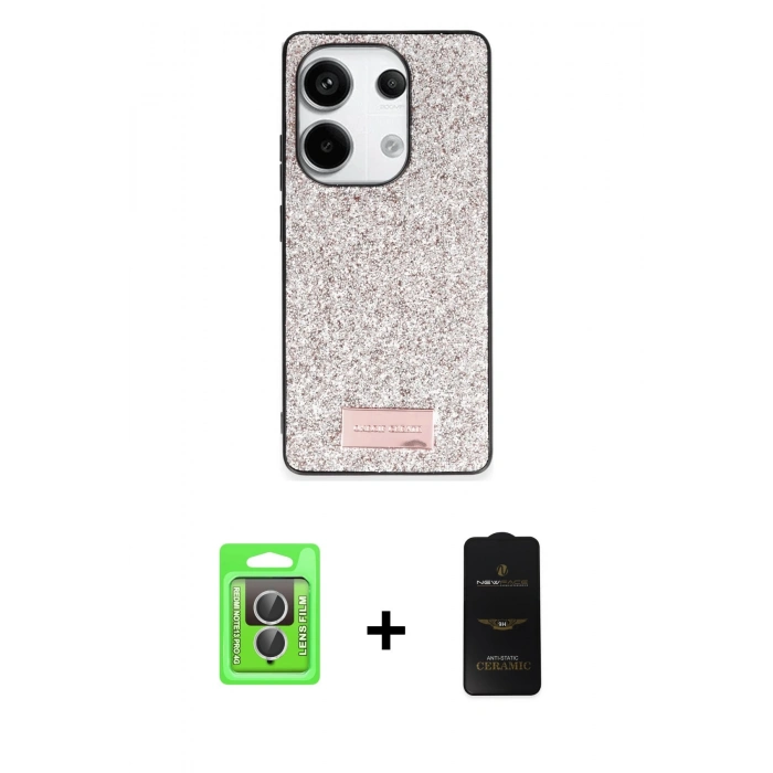 MARSİLYAN™- Redmi Note 13 Pro 4G Kılıf Vadi Klasik Serisi - Siyah 6D Antistatik Mat Seramik Hayalet Nano Ekran Koruyucu + Gümüş Raze Metal Kamera Lens