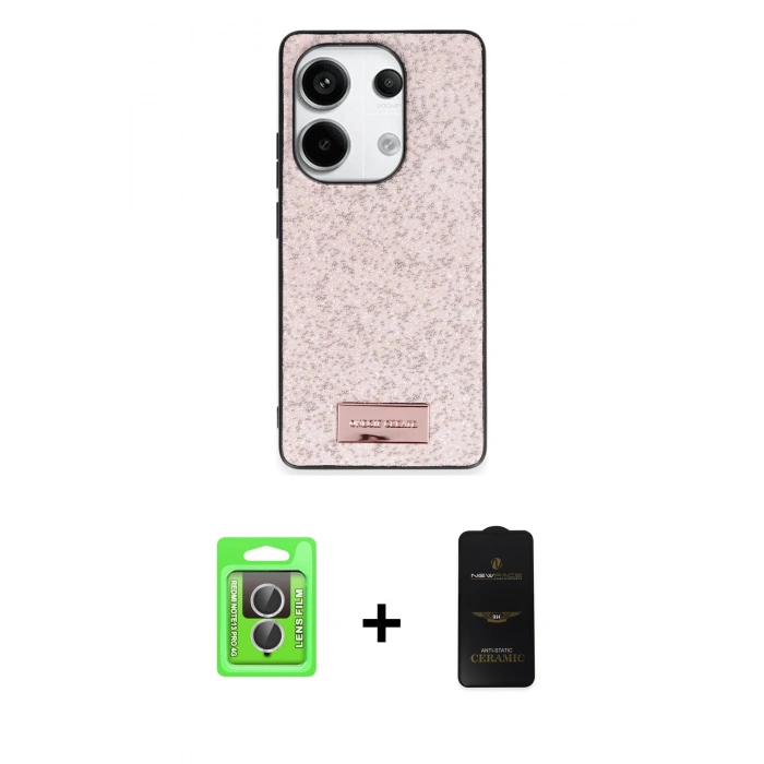 MARSİLYAN™- Redmi Note 13 Pro 4G Kılıf Vadi Klasik Serisi - Siyah 6D Antistatik Mat Seramik Hayalet Nano Ekran Koruyucu + Gümüş Raze Metal Kamera Lens