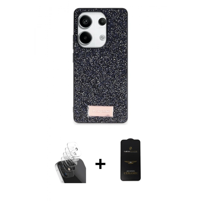 MARSİLYAN™- Redmi Note 13 Pro 4G Kılıf Vadi Klasik Serisi - Siyah 6D Antistatik Mat Seramik Hayalet Nano Ekran Koruyucu + Kamera Lens Koruma Cam - SF