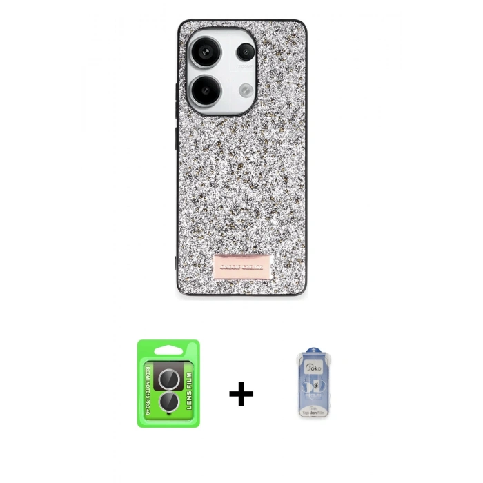 MARSİLYAN™- Redmi Note 13 Pro 4G Kılıf Vadi Klasik Serisi - Siyah Joko Magic 5D Cam + Raze Metal Kamera Lens - GS
