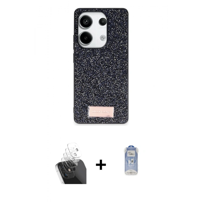 MARSİLYAN™- Redmi Note 13 Pro 4G Kılıf Vadi Klasik Serisi - Siyah Joko Magic 5D Cam + Kamera Lens Koruma Cam - SF
