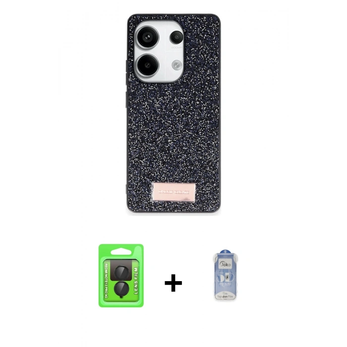 MARSİLYAN™- Redmi Note 13 Pro 4G Kılıf Vadi Klasik Serisi - Siyah Joko Magic 5D Cam + Raze Metal Kamera Lens - SH