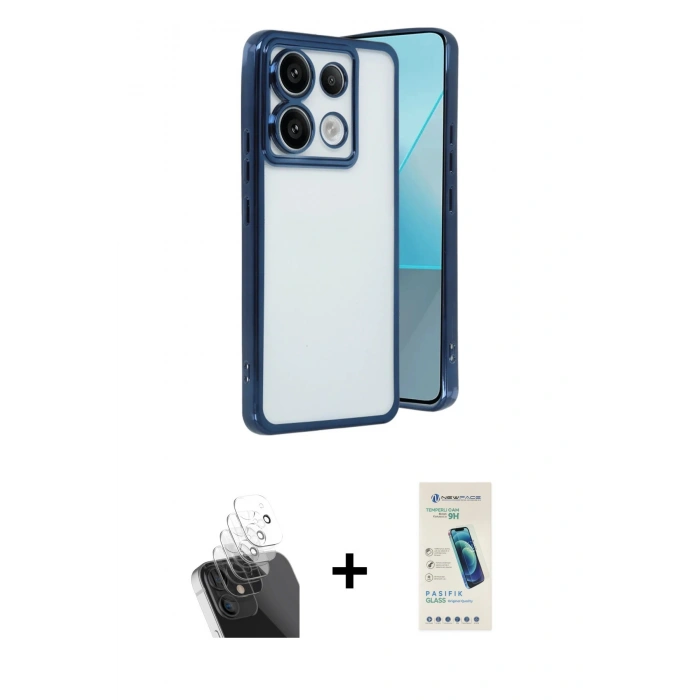 MARSİLYAN™- Redmi Note 13 Pro 4G Kılıf Vadi Minimal - Şeffaf Pasifik Cam Ekran Koruyucu + Kamera Lens Koruma Cam - SF