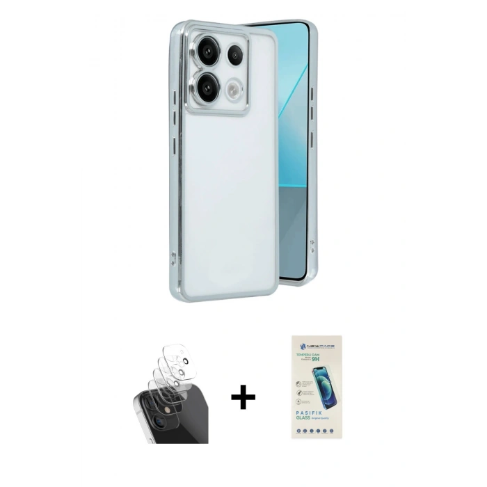 MARSİLYAN™- Redmi Note 13 Pro 4G Kılıf Vadi Minimal - Şeffaf Pasifik Cam Ekran Koruyucu + Kamera Lens Koruma Cam - SF