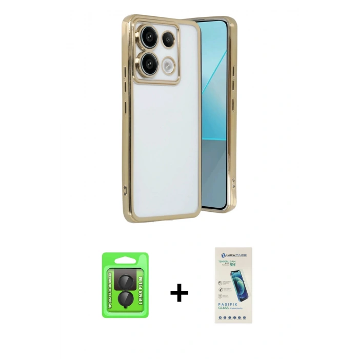 MARSİLYAN™- Redmi Note 13 Pro 4G Kılıf Vadi Minimal - Şeffaf Pasifik Cam Ekran Koruyucu + Raze Metal Kamera Lens - SH
