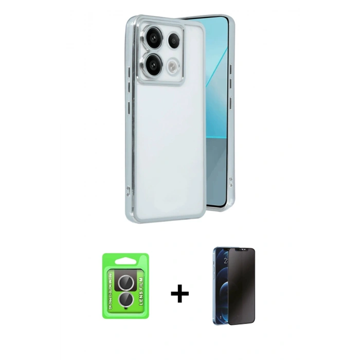 MARSİLYAN™- Redmi Note 13 Pro 4G Kılıf Vadi Minimal - Siyah 3D Antistatik Hayalet Cam Ekran Koruyucu + Raze Metal Kamera Lens - GS