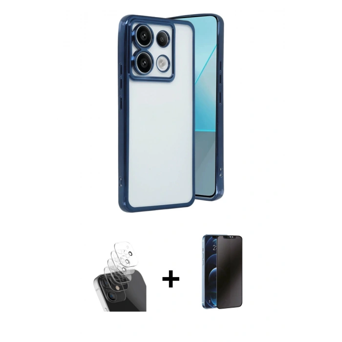 MARSİLYAN™- Redmi Note 13 Pro 4G Kılıf Vadi Minimal - Siyah 3D Antistatik Hayalet Cam Ekran Koruyucu + Kamera Lens Koruma Cam - SF