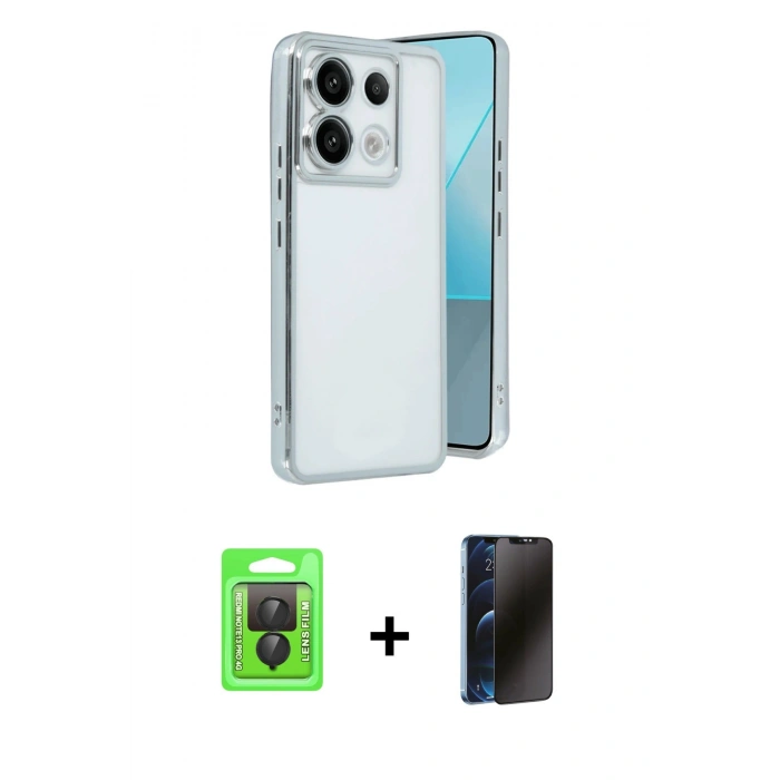 MARSİLYAN™- Redmi Note 13 Pro 4G Kılıf Vadi Minimal - Siyah 3D Antistatik Hayalet Cam Ekran Koruyucu + Raze Metal Kamera Lens - SH