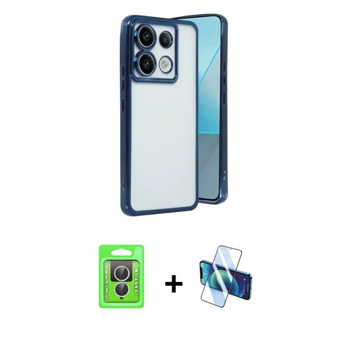 MARSİLYAN™- Redmi Note 13 Pro 4G Kılıf Vadi Minimal - Siyah 3D Antistatik Seramik Nano Ekran Koruyucu + Raze Metal Kamera Lens - GS