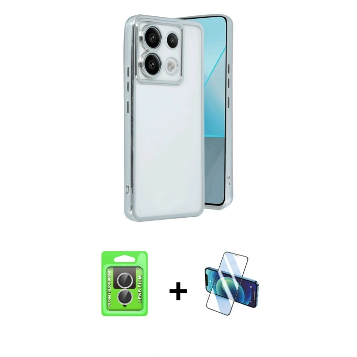 MARSİLYAN™- Redmi Note 13 Pro 4G Kılıf Vadi Minimal - Siyah 3D Antistatik Seramik Nano Ekran Koruyucu + Raze Metal Kamera Lens - GS