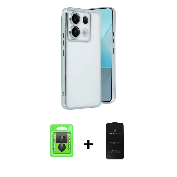 MARSİLYAN™- Redmi Note 13 Pro 4G Kılıf Vadi Minimal - Siyah 6D Antistatik Mat Seramik Hayalet Nano Ekran Koruyucu + Raze Metal Kamera Lens - SH