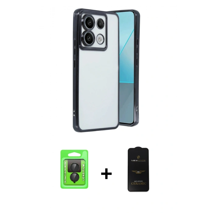 MARSİLYAN™- Redmi Note 13 Pro 4G Kılıf Vadi Minimal - Siyah 6D Antistatik Mat Seramik Hayalet Nano Ekran Koruyucu + Raze Metal Kamera Lens - SH