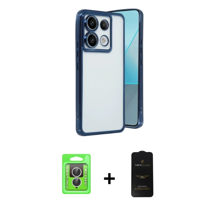 MARSİLYAN™- Redmi Note 13 Pro 4G Kılıf Vadi Minimal - Siyah 6D Antistatik Mat Seramik Hayalet Nano Ekran Koruyucu + Raze Metal Kamera Lens - GS