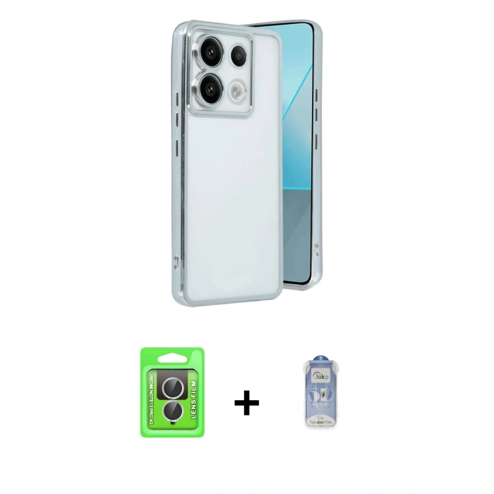 MARSİLYAN™- Redmi Note 13 Pro 4G Kılıf Vadi Minimal - Siyah Joko Magic 5D Cam + Gümüş Raze Metal Kamera Lens