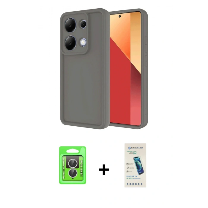 MARSİLYAN™- Redmi Note 13 Pro 4G Kılıf Yankı Yansıma Özel Seri - Şeffaf Pasifik Cam Ekran Koruyucu + Gümüş Raze Metal Kamera Lens
