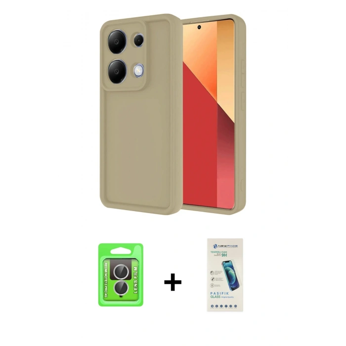 MARSİLYAN™- Redmi Note 13 Pro 4G Kılıf Yankı Yansıma Özel Seri - Şeffaf Pasifik Cam Ekran Koruyucu + Gümüş Raze Metal Kamera Lens
