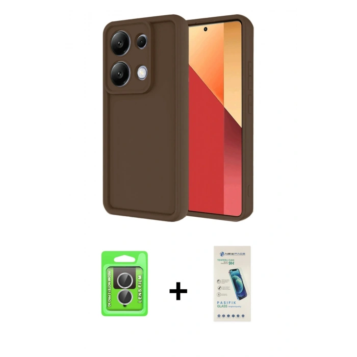 MARSİLYAN™- Redmi Note 13 Pro 4G Kılıf Yankı Yansıma Özel Seri - Şeffaf Pasifik Cam Ekran Koruyucu + Gümüş Raze Metal Kamera Lens