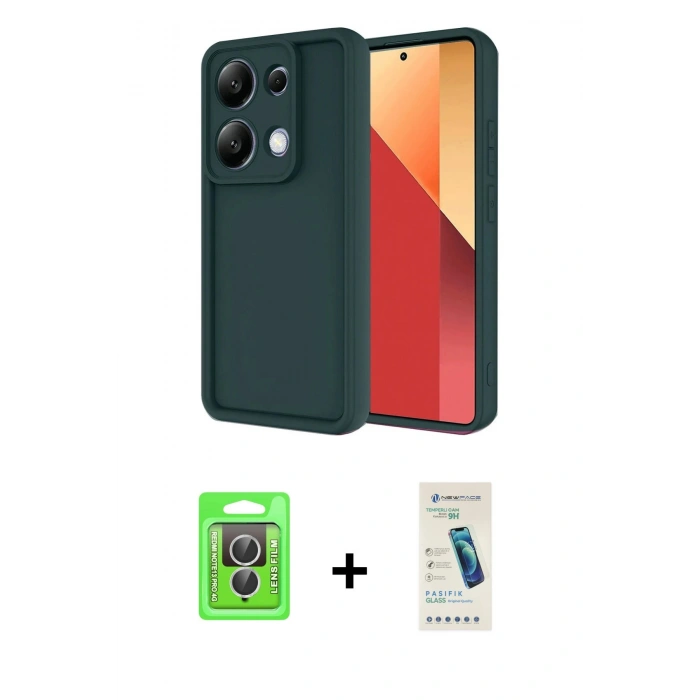 MARSİLYAN™- Redmi Note 13 Pro 4G Kılıf Yankı Yansıma Özel Seri - Şeffaf Pasifik Cam Ekran Koruyucu + Gümüş Raze Metal Kamera Lens
