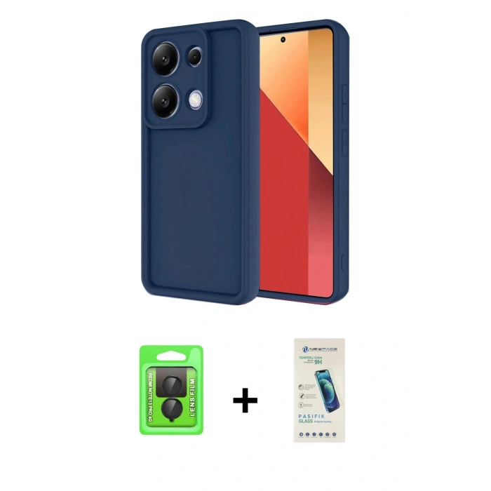 MARSİLYAN™- Redmi Note 13 Pro 4G Kılıf Yankı Yansıma Özel Seri - Şeffaf Pasifik Cam Ekran Koruyucu + Raze Metal Kamera Lens - SH