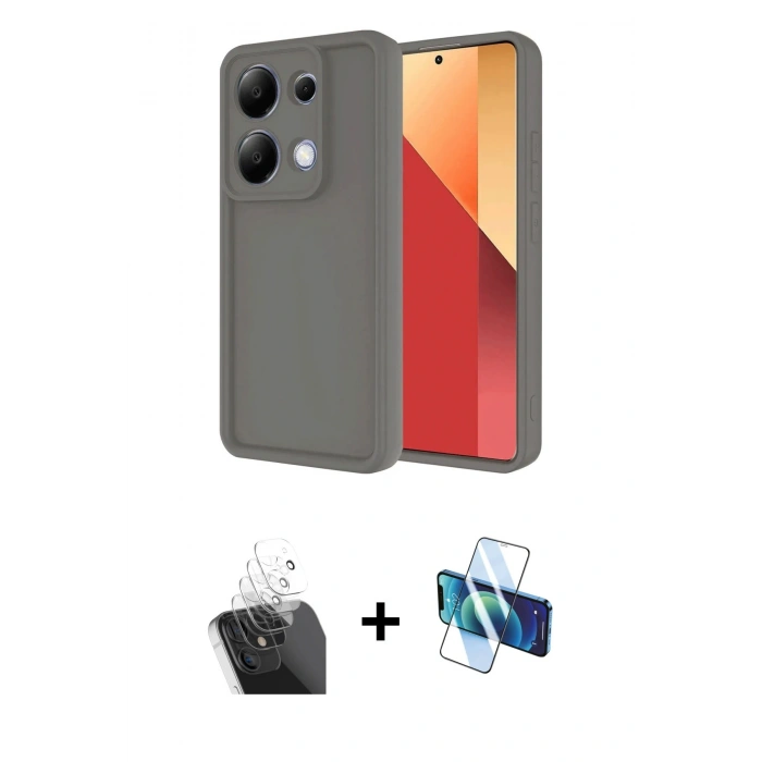 MARSİLYAN™- Redmi Note 13 Pro 4G Kılıf Yankı Yansıma Özel Seri - Siyah 3D Antistatik Cam Ekran Koruyucu + Kamera Lens Koruma Cam - SF