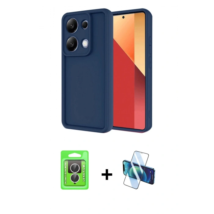 MARSİLYAN™- Redmi Note 13 Pro 4G Kılıf Yankı Yansıma Özel Seri - Siyah 3D Antistatik Cam Ekran Koruyucu + Raze Metal Kamera Lens - GS