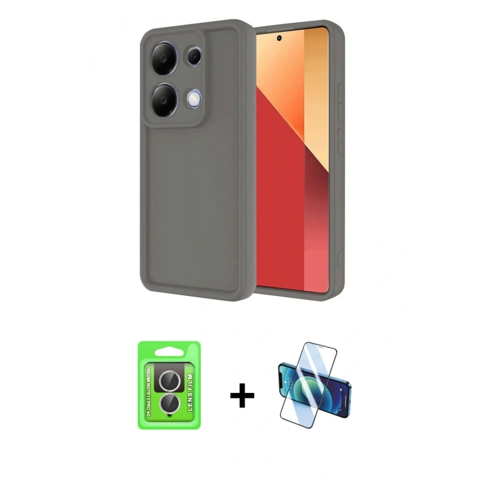 MARSİLYAN™- Redmi Note 13 Pro 4G Kılıf Yankı Yansıma Özel Seri - Siyah 3D Antistatik Cam Ekran Koruyucu + Raze Metal Kamera Lens - GS