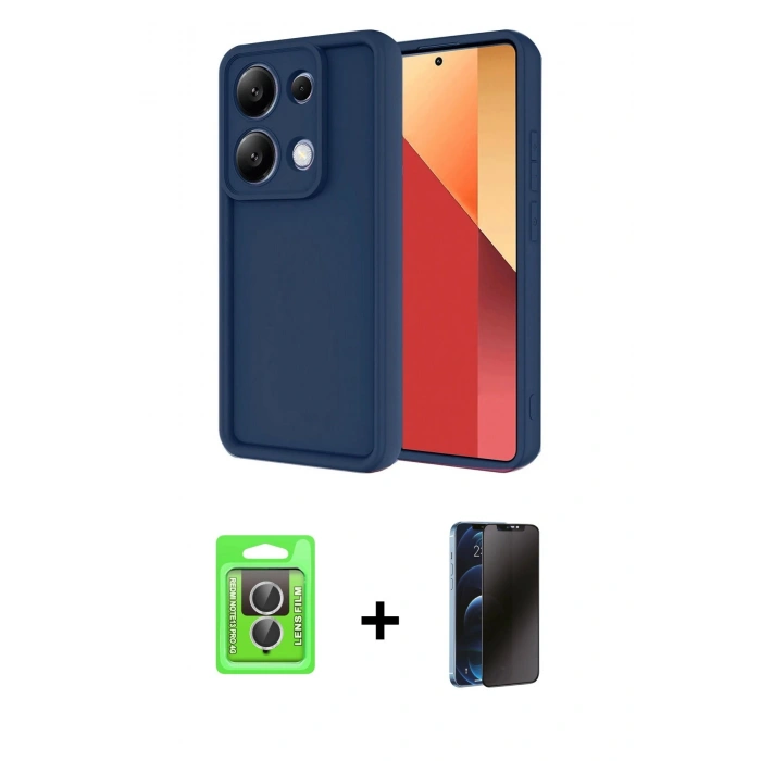 MARSİLYAN™- Redmi Note 13 Pro 4G Kılıf Yankı Yansıma Özel Seri - Siyah 3D Antistatik Hayalet Cam Ekran Koruyucu + Raze Metal Kamera Lens - GS