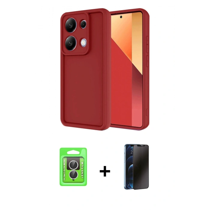 MARSİLYAN™- Redmi Note 13 Pro 4G Kılıf Yankı Yansıma Özel Seri - Siyah 3D Antistatik Hayalet Cam Ekran Koruyucu + Raze Metal Kamera Lens - GS