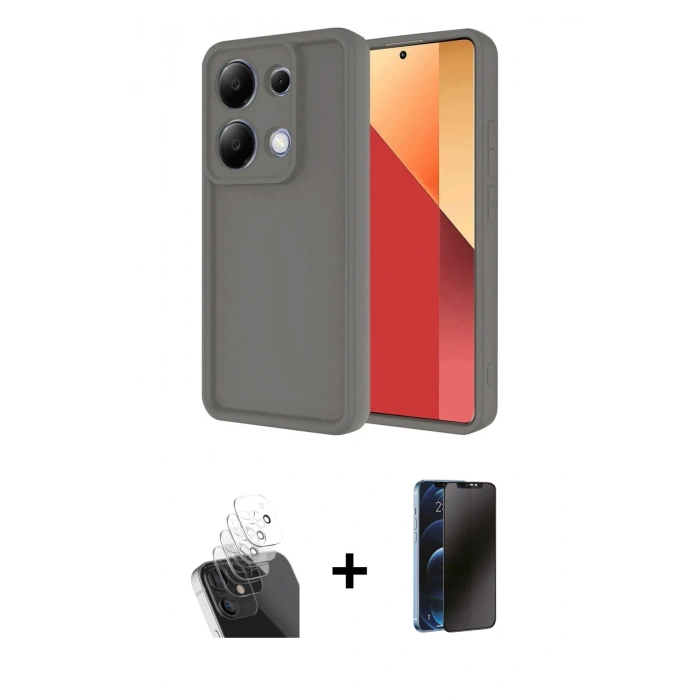 MARSİLYAN™- Redmi Note 13 Pro 4G Kılıf Yankı Yansıma Özel Seri - Siyah 3D Antistatik Hayalet Cam Ekran Koruyucu + Kamera Lens Koruma Cam - SF