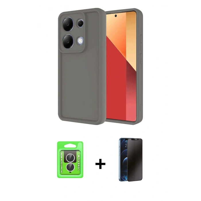 MARSİLYAN™- Redmi Note 13 Pro 4G Kılıf Yankı Yansıma Özel Seri - Siyah 3D Antistatik Hayalet Cam Ekran Koruyucu + Raze Metal Kamera Lens - GS